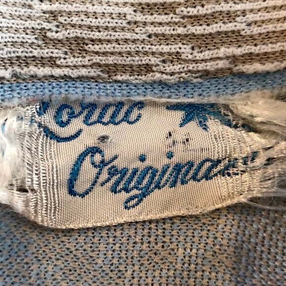 Vintage Lorac Originals Size L/XL? Blue Tan Textured Geometric S/S Sheath Dress - Picture 10 of 10